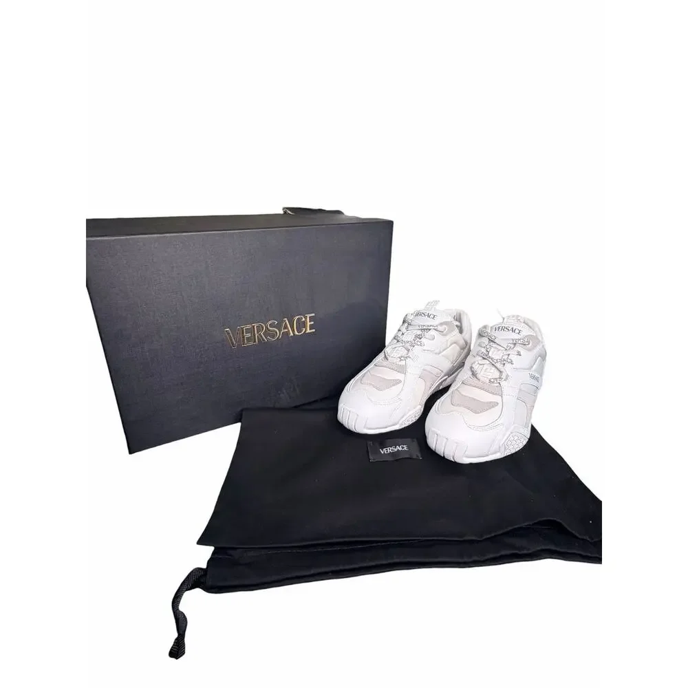 Versace NiB Galaxia Suede Trim Leather Fabric Sneakers in White Size 41